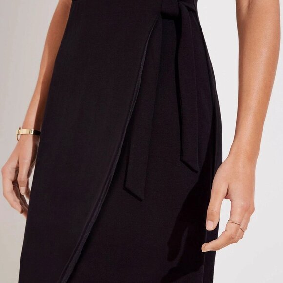 LOFT Black Sleeveless Sheath Dress with Wrap Skirt Detail - size 12P Petite - Picture 5 of 7